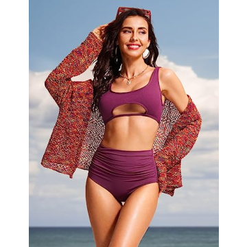 Flattering CRZ YOGA High Waisted Ruched Bikini Bottoms