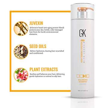GK HAIR Balancing Shampoo Repairs Dry Damage For Oily Flaky Itchy Scalp Thinning Removes Impurities Deep Cleansing Natural Moisture Keratin Treatment Sulfate Parabem Free All Hair Types - 33.8 Ounce