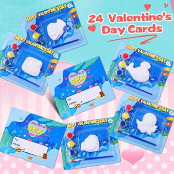 24 Pack Valentine's Day Cards for Kids with Plaster Painting Kit for School Classroom Valentine's Gi...
