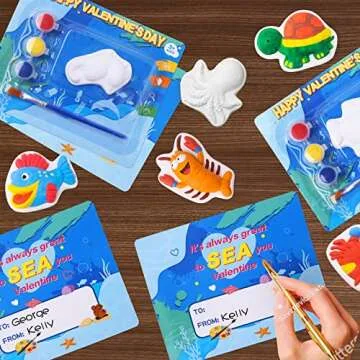 24 Pack Valentine's Day Cards for Kids with Plaster Painting Kit for School Classroom Valentine's Gift Exchange, Valentine's Party Favor for Kids, Valentine's Prize, Valentine's Art and Craft Activity