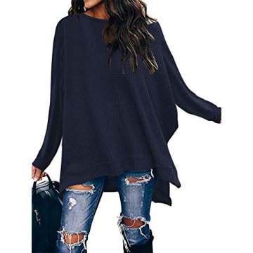 ANRABESS Women's Oversized Crewneck Long Batwing Sleeve Waffle Knit Lightweight Casual Sweater Tunic...