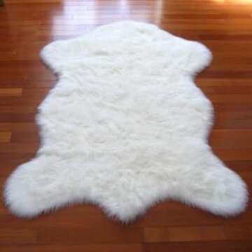 Silky Soft Faux Fur Rug, 3 ft. x 5 ft. White Fluffy Rug, Made in France, Sheepskin Area Rug, Shaggy ...