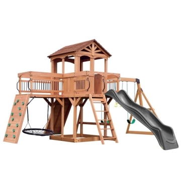Adventure Awaits with the Sterling Point Wooden Swing Set!