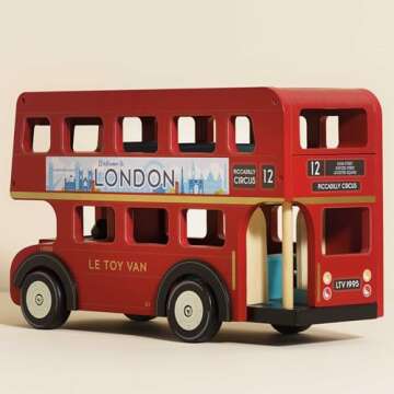 Le Toy Van - Cars & Construction - London Double Decker Bus - Wooden Bus - Role Play Toy - Suitable for Girls & Boys Age 3+