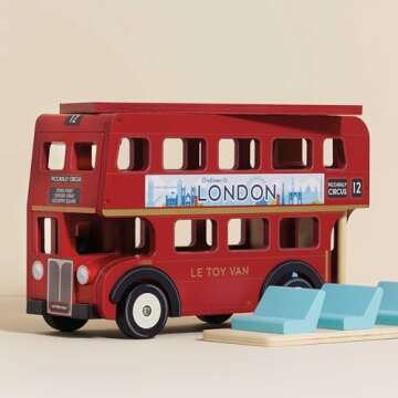 Le Toy Van - Cars & Construction - London Double Decker Bus - Wooden Bus - Role Play Toy - Suitable for Girls & Boys Age 3+