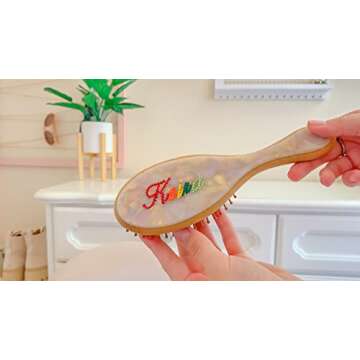 Custom Rhinestone Name Hair Brush Personalized gifts Natural Wooden Bamboo Brush (Wet/Curly/Thick/Dr...