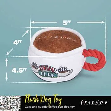 Friends the TV Show Central Perk Coffee Mug Plush Dog Toy with Rope Handle| Soft Cute Squeaky Toy for All Dogs | Stuffed Dog Toys with Squeaker Noise for Added Fun, Friends Memorabilia