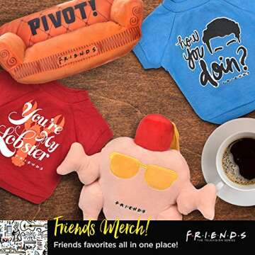 Friends the TV Show Central Perk Coffee Mug Plush Dog Toy with Rope Handle| Soft Cute Squeaky Toy for All Dogs | Stuffed Dog Toys with Squeaker Noise for Added Fun, Friends Memorabilia