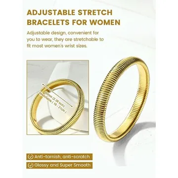 KeyStyle Gold Bangles Women Stretch Bracelets High Polish