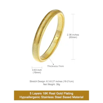 KeyStyle Gold Bangles Women Stretch Bracelets High Polish