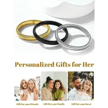 KeyStyle Gold Bangles Women Stretch Bracelets High Polish