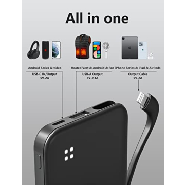 miisso 4500mAh Portable Phone Charger with Built-in Cable