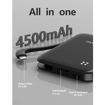 miisso 4500mAh Portable Phone Charger with Built-in Cable
