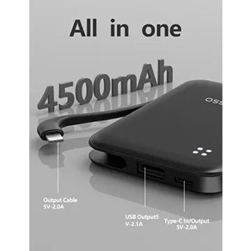 miisso 4500mAh Portable Phone Charger with Built-in Cable