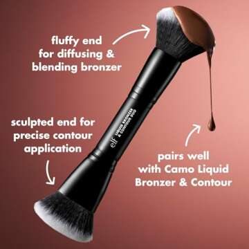 e.l.f. Liquid Bronzer & Contour Duo Brush, Silky Highly Pigmented Formula with Dual-ended Makeup Bru...