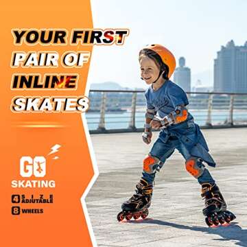 2PM SPORTS Torinx Orange Boys Adjustable Inline Skates, Fun Beginner Roller Skates for Kids, Youth, ...
