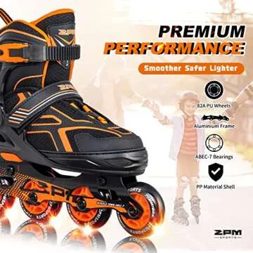 2PM SPORTS Torinx Orange Boys Adjustable Inline Skates, Fun Beginner Roller Skates for Kids, Youth, Girls and Women - Orange Small