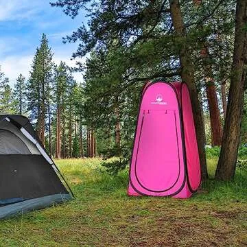 Pop Up Pod - Privacy Shower Tent, Dressing Room, or Portable Toilet Stall with Carry Bag for Camping, Beach, or Tailgate by Wakeman Outdoors (Pink)