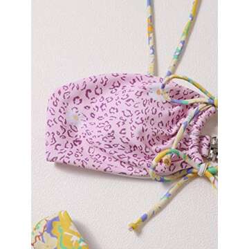 SOLY HUX Women's Floral Print Tie Front High Cut Bikini Bathing Suit 2 Piece Swimsuits Multicoloured L