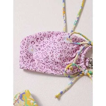 SOLY HUX Women's Floral Print Tie Front High Cut Bikini Bathing Suit 2 Piece Swimsuits Multicoloured L
