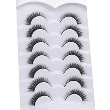 Pooplunch False Eyelashes Extension Volume Cat Eye Look Natural Wispy Lashes Fluffy Short 8D Fake Eyelashes Faux Mink Lashes 7 Pairs Pack