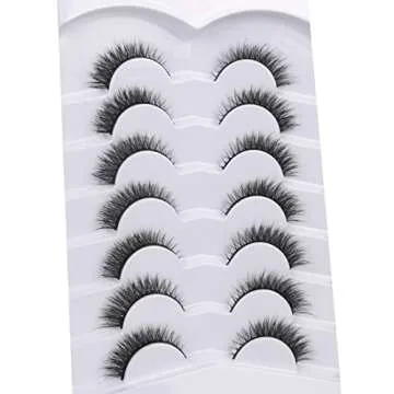 Pooplunch False Eyelashes Extension Volume Cat Eye Look Natural Wispy Lashes Fluffy Short 8D Fake Eyelashes Faux Mink Lashes 7 Pairs Pack