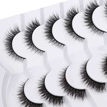 Pooplunch False Eyelashes Extension Volume Cat Eye Look Natural Wispy Lashes Fluffy Short 8D Fake Eyelashes Faux Mink Lashes 7 Pairs Pack