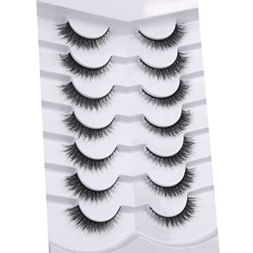Pooplunch False Eyelashes Extension Volume Cat Eye Look Natural Wispy Lashes Fluffy Short 8D Fake Eyelashes Faux Mink Lashes 7 Pairs Pack