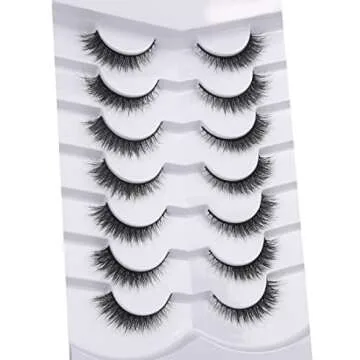 Pooplunch False Eyelashes Extension Volume Cat Eye Look Natural Wispy Lashes Fluffy Short 8D Fake Eyelashes Faux Mink Lashes 7 Pairs Pack