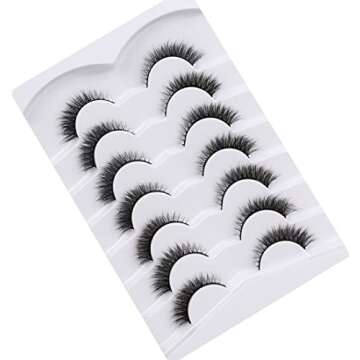 Pooplunch False Eyelashes Extension Volume Cat Eye Look Natural Wispy Lashes Fluffy Short 8D Fake Eyelashes Faux Mink Lashes 7 Pairs Pack
