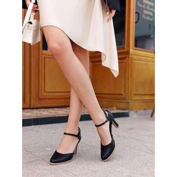Coutgo Womens Chunky High Heels Closed Pointed Toe Ankle Strap Pumps Vintage D'Orsay Dress Party Sho...