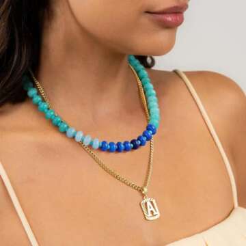 KELORIS PATH Beaded Gemstone Necklaces for Women, Boho Colorful Bead Choker Necklace, Natural Stone Handmade Summer Jewelry for Beach (Brave)