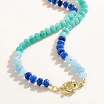 KELORIS PATH Beaded Gemstone Necklaces for Women, Boho Colorful Bead Choker Necklace, Natural Stone Handmade Summer Jewelry for Beach (Brave)