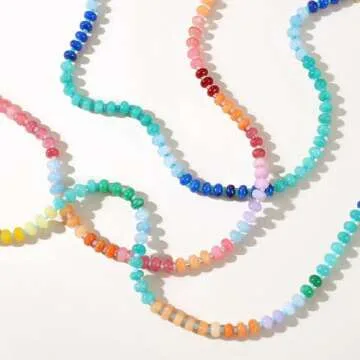 KELORIS PATH Beaded Gemstone Necklaces for Women, Boho Colorful Bead Choker Necklace, Natural Stone Handmade Summer Jewelry for Beach (Brave)