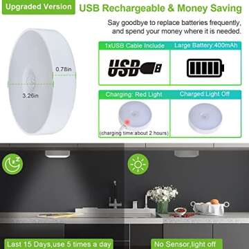 AMPK Rechargeable Puck Lights - Motion Sensor Indoor Wireless LED Lighting (6-pack)