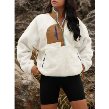 Yanekop Women's Cozy Fleece Pullover Jacket with Pockets