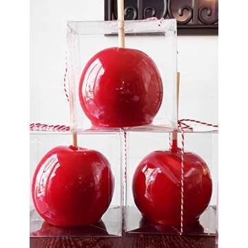 LOKQING 20 Pack Candy Apple Boxes with Sticks Set Plastic Clear Caramel Apple Containers Chocolate Covered Apples Packaging Party Favor Gift Goxes, 4 x 4 x 4 Inch