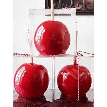 LOKQING 20 Pack Candy Apple Boxes with Sticks Set Plastic Clear Caramel Apple Containers Chocolate Covered Apples Packaging Party Favor Gift Goxes, 4 x 4 x 4 Inch