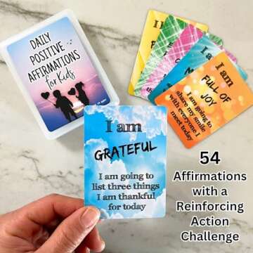 Daily Positive Affirmation Cards for Kids, Mindfulness Activities, Confidence Building, Growth Mindset, Positive Attitude, 54 Glossy cards in hard storage box, Loved by teachers, parents, & therapists