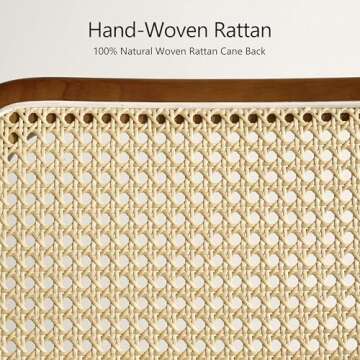 Art Leon Rattan Dining Chairs Set of 2 - Mid Century Modern Dining Room Chairs with Rattan Woven Back, Faux Leather Kitchen Chairs with Black Metal Legs, Rubber Wood Frame, Yellow Brown