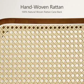 Art Leon Rattan Dining Chairs Set of 2 - Mid Century Modern Dining Room Chairs with Rattan Woven Back, Faux Leather Kitchen Chairs with Black Metal Legs, Rubber Wood Frame, Yellow Brown