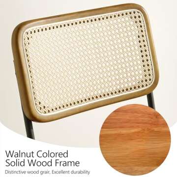 Art Leon Rattan Dining Chairs Set of 2 - Mid Century Modern Dining Room Chairs with Rattan Woven Back, Faux Leather Kitchen Chairs with Black Metal Legs, Rubber Wood Frame, Yellow Brown