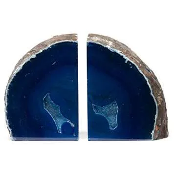 Unique Blue Agate Geode Bookends - Eco-Friendly and Stylish