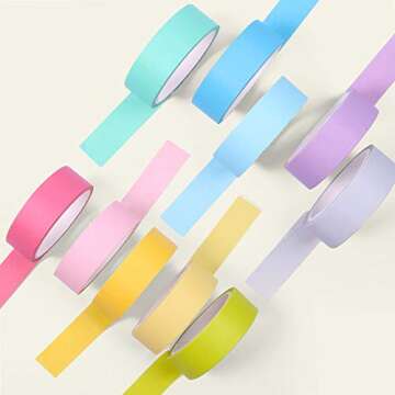 Bearly Art Washi Tape Set - Macaron Mix - 10 Pastel Colors Decorative Tape for DIY Crafts - Extra Long Rolls - Scrapbooking and Paper Crafts - 15mm Wide and 5m Long