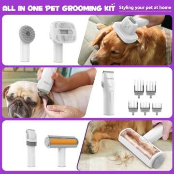 Homeika Pet Grooming Kit & Dog Hair Vacuum, 99% Pet Hair Suction, 3L Dust Cup, 7 Tools, 5 Nozzles, White, for Dogs Cats