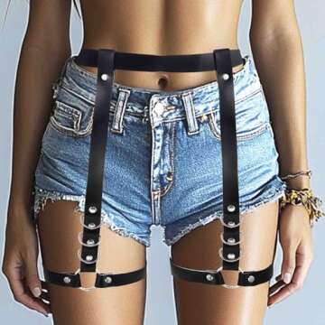 BODIY Punk Leather Thigh Harness Black Rave Waist Belts Leg Garter Belts Body Chain Jewelry for Women and Girls