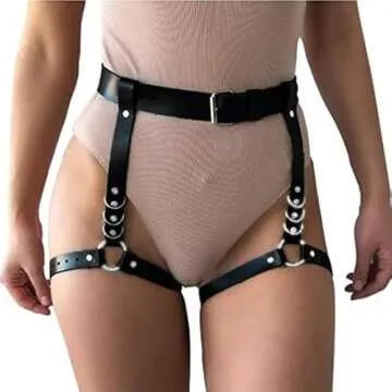 BODIY Punk Leather Thigh Harness Black Rave Waist Belts Leg Garter Belts Body Chain Jewelry for Women and Girls