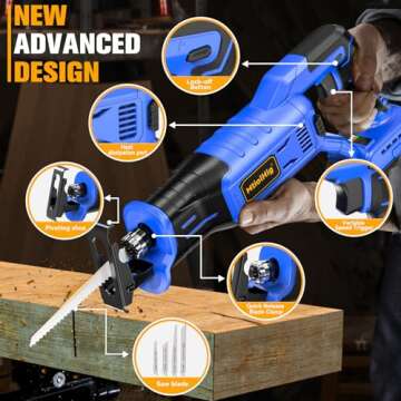 Cordless Reciprocating Saw for Dewalt 20V Battery: 3200 SPM Brushless Sawzall, 3 Variable Speed, 1" Stroke Length, Keyless Blade Clamp, Includes 4 Blades for Metal, PVC, Wood Cutting. Tool Only