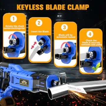 Cordless Reciprocating Saw for Dewalt 20V Battery: 3200 SPM Brushless Sawzall, 3 Variable Speed, 1" Stroke Length, Keyless Blade Clamp, Includes 4 Blades for Metal, PVC, Wood Cutting. Tool Only