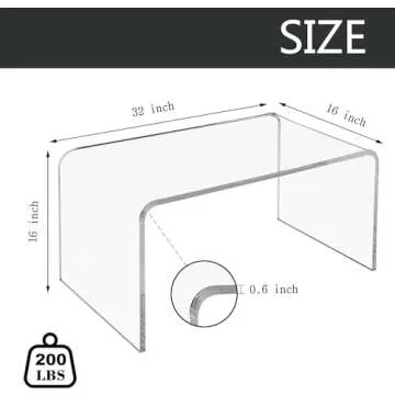 VDGPWA Premium Acrylic Coffee Table, 32" L*16" W *16" H, 3/5" Thick Clear Coffee Table for Living Room, Rectangle Lucite Center Table Modern Waterfall Table Acrylic Furniture